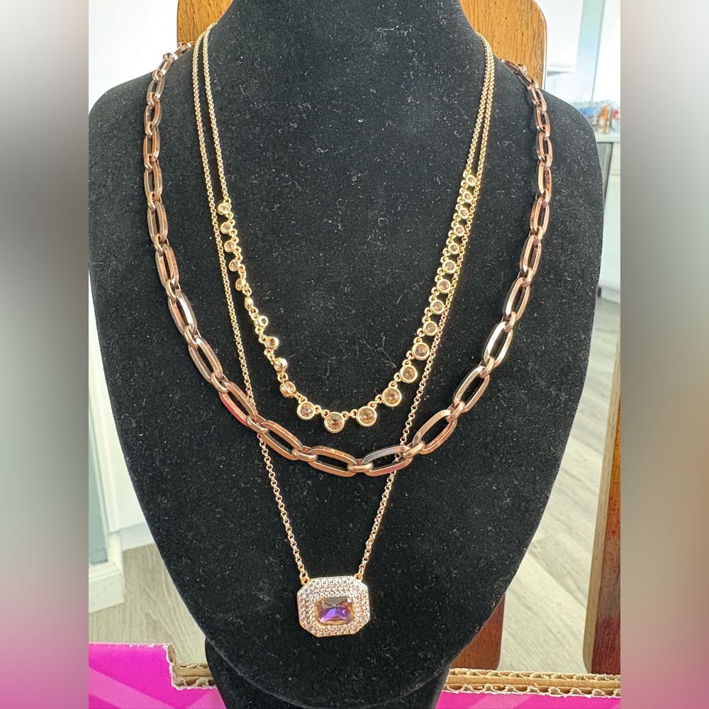 Bomb Party Gold-Tone Layered Necklace with Purple Crystal Pendant